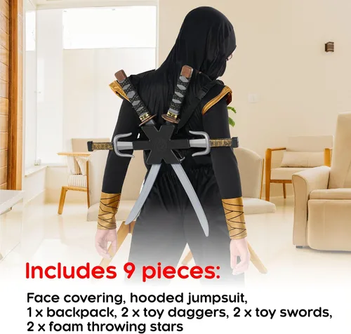 Vista 4 de Morph Disfraz de ninja de lujo para niños, juego de espadas de juguete ninja con accesorios