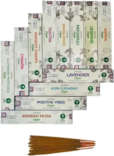 Vista 9 de Set de regalo de incienso Satya Nag Champa, Super hit, Dragon's Blood, Sandalwood, Patchouli, Lavender, Positive Vibes 15 g x 7 paquetes