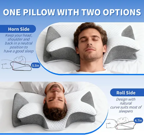 Vista 5 de Almohada cervical ergonómica para soporte del cuello, almohada de espuma viscoelástica para dormir de lado, espalda y estómago, diseño ortopédico