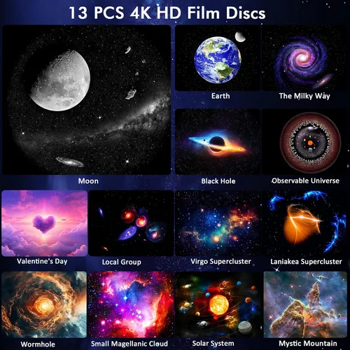 Vista 3 de Proyector Galaxy Pro para dormitorio, proyector de estrellas planetario 13 en 1 con sistema solar y constelación, proyector de luz de galaxia