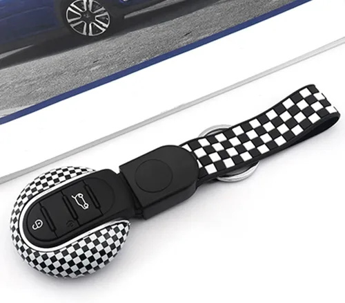 Vista 2 de Union Jack Design - Carcasa para llave a distancia para Mini Cooper KeyCase F54 F55 F56 F60 2014-2023 cuadriculado