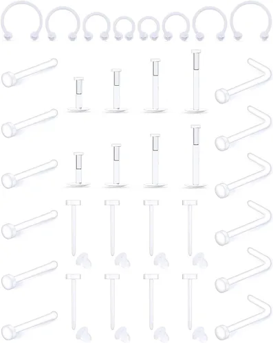 Vista 10 de 16G 18G 20G Pendientes de plástico transparentes, tachuelas de nariz, retenedor de piercing para cirugía, deporte, trabajo, labio, labret, Medusa
