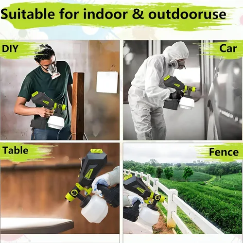 Vista 6 de Pulverizador de pintura inalámbrico para batería Ryobi de 18V, pistola de pintura HVLP de mano con 3 patrones de pulverización y 4 boquillas, ideal
