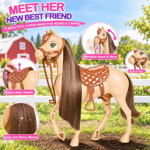 Vista 4 de 60 piezas de caballo de muñeca con muñeca, ropa y accesorios para regalos