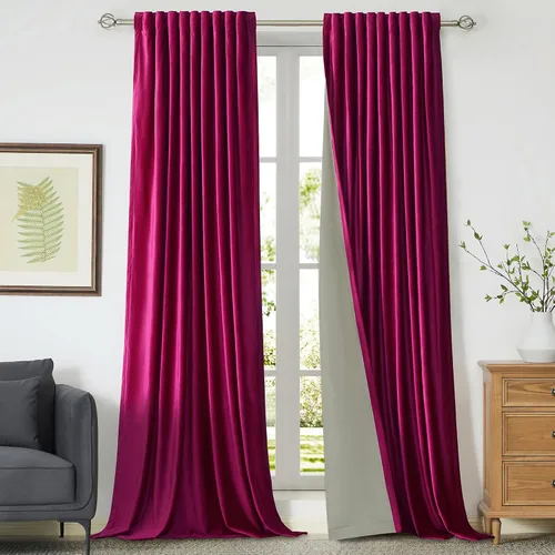 Vista 12 de Cortinas opacas de terciopelo de felpa negras de 63 pulgadas de largo para dormitorio, juego de 2 paneles de forro con bolsillo para barra, pestaña