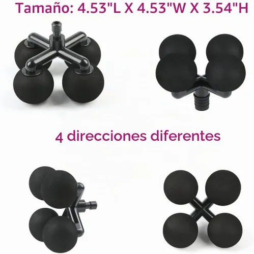 Vista 5 de Cabezal masajeador con 4 bolas redondas, pistola de masaje, cabezales suaves, repuesto de 4 bolas de cabezal de masaje con adaptadores de silicona