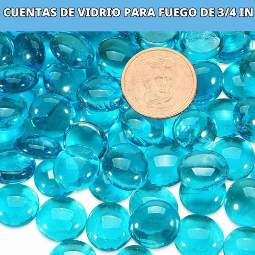 Vista 2 de Vidrio de fuego para pozo de fuego de propano, rocas redondas azul Azul Caribe