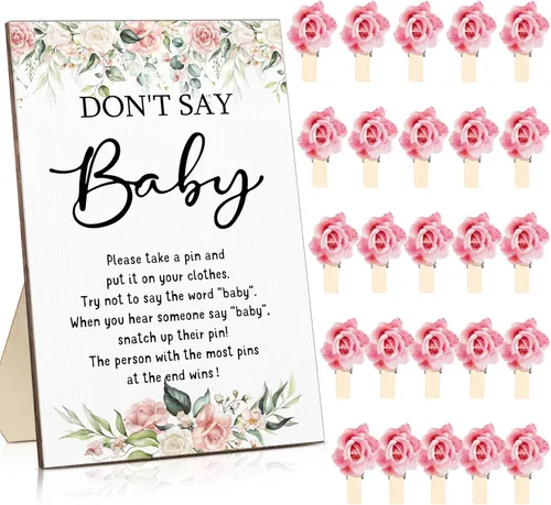 Vista 17 de Unittype 51 Piezas No Digas Bebé Juego de Baby Shower Regalos Incluye Letrero de Baby Shower Tema Abeja y 50 Mini Pinzas de Ropa de Abeja para Niños