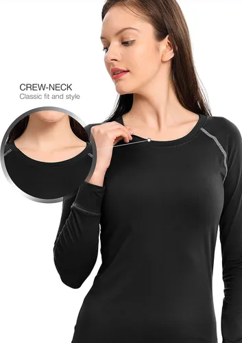 Vista 4 de Femofit Conjunto de ropa interior térmica para mujer, parte superior suave, capa base cálida, tallas S-XL, Negro