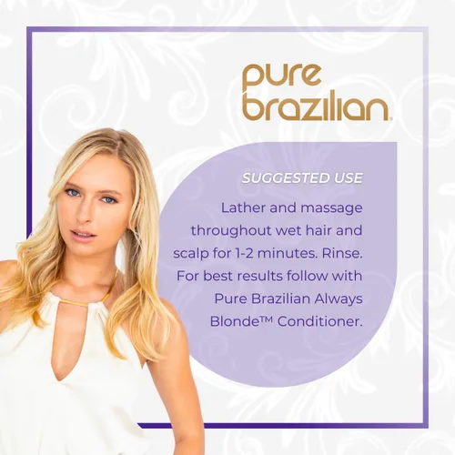 Vista 5 de Pure Brazilian Always Blonde Champú con queratina, Acai y aceite de argán, champú morado para cabello teñido sin sulfatos, 13.5 onzas líquidas