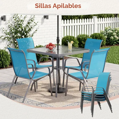 Vista 7 de TLSUNNY Silla de patio, sillas apilables de textileno para exteriores Azul Turquesa