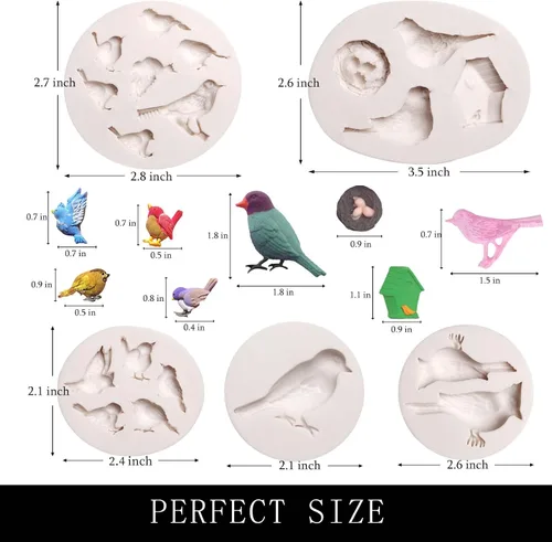 Vista 2 de Cardinals Birds - Moldes de silicona de chocolate, 5 paquetes de moldes de fondant de pájaros para decoración de pasteles de baby shower, decoración