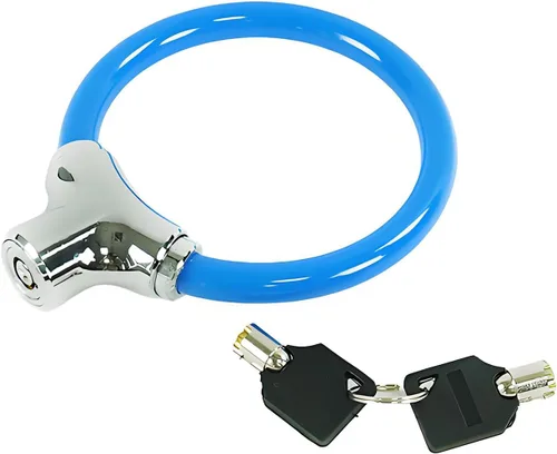 Vista 4 de Bloqueo de cable de bicicleta, cable de acero azul con llaves, cerradura de seguridad