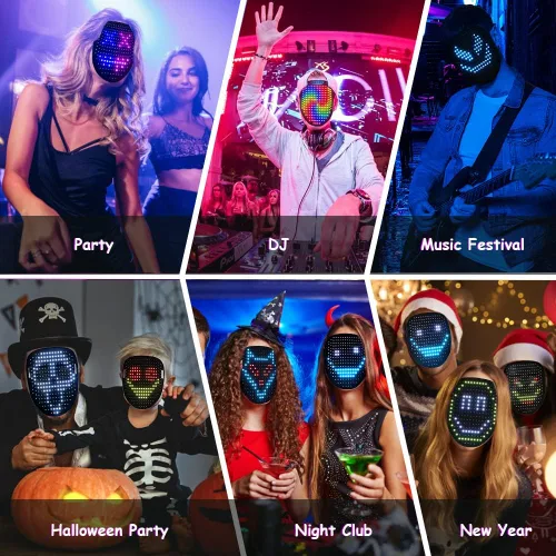 Vista 7 de Funle Led Mask with Programmer App, Light Up Face Mask for Adult Kid, Led Halloween Mask for Costume Cosplay