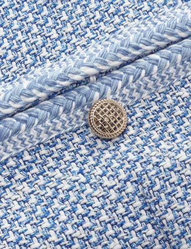 Vista 7 de GOELIA Blazer de tweed para mujer, cuello redondo, manga larga, color azul, con dos bolsillos