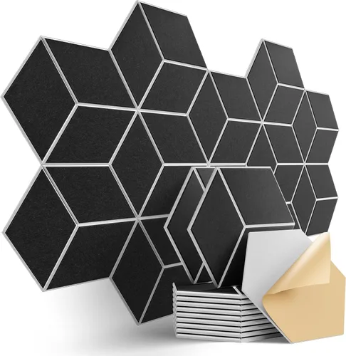 Vista 123 de Paquete de 12 paneles acústicos autoadhesivos de 12 x 10 x 0.4 pulgadas, paneles de espuma a prueba de sonido con alta densidad, elegante diseño