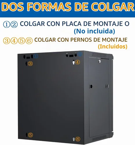 Vista 4 de Gabinete de servidor de montaje en pared de 12U Gabinete de red Rack Enclosure Puerta
