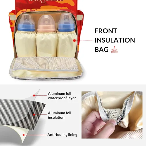 Vista 5 de Mochila de pañales de camuflaje rojo con nombre, bolsa multifunción de gran capacidad para mamá, papá, unisex, niño y niña, Diseño 1, Mochilas