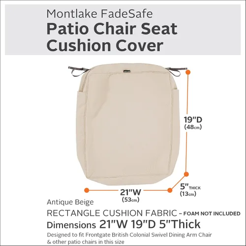 Vista 3 de Classic Accessories Montlake - Funda deslizante para cojín de asiento rectangular resistente al agua de 21 x 19 x 5 pulgadas para exteriores, funda
