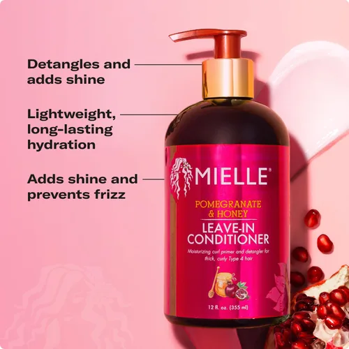 Vista 4 de Mielle Organics Acondicionador Sin Enjuague de Granada y Miel para Cabello Rizado - Desenredante Hidratante y Tratamiento para Cabello Rizado