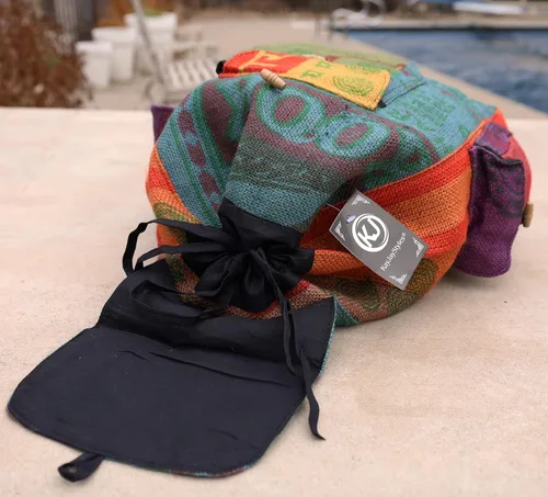 Vista 8 de DharmaObjects Lungta - Mochila reciclada de yute para arroz, hecha a mano, Nepal, multicolor
