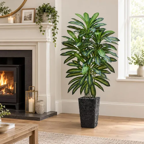 Vista 9 de Árbol de Dracaena artificial, plantas artificiales de 5 pies, maceta Verde-negro Pot
