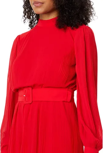 Vista 3 de Maggy London Vestido Georgette plisado con cuello alto falso para mujer con cinturón