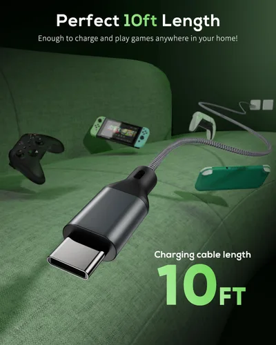 Vista 5 de MENEEA Cable de carga para controlador PS5PS5 Pro, para Xbox Series XS, para Nintendo Switch Paquete de 2 cables de repuesto USB C de 10 pies