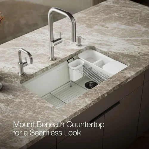 Vista 9 de Kohler 5871-5UA3-NY Riverby® Fregadero de cocina con estación de trabajo de un solo tazón de 33 pulgadas, Dune