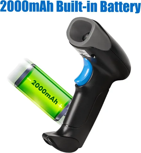 Vista 5 de Escáner de código QR con soporte plegable, escáner de código de barras 1D 2D 2.4G conexión inalámbrica y USB con cable, lector de código de barras