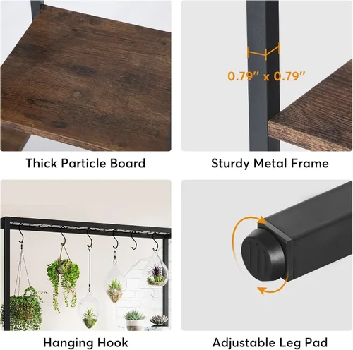 Vista 7 de LITTLE TREE Soporte alto para plantas de interior de 5 niveles, estante de metal grande de 70.9 pulgadas para macetas de bonsái, estante de Marrón