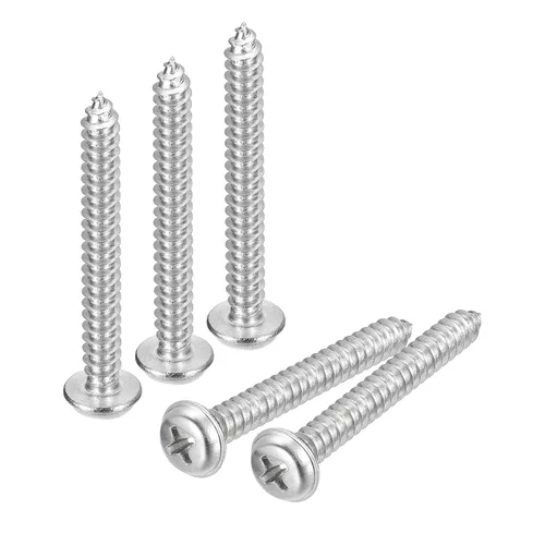 Vista 23 de uxcell ST3x6mm Phillips Pan Head Tornillo Autorroscante con Arandela, 100 piezas - Tornillo de madera de acero inoxidable 304 rosca completa (plata)