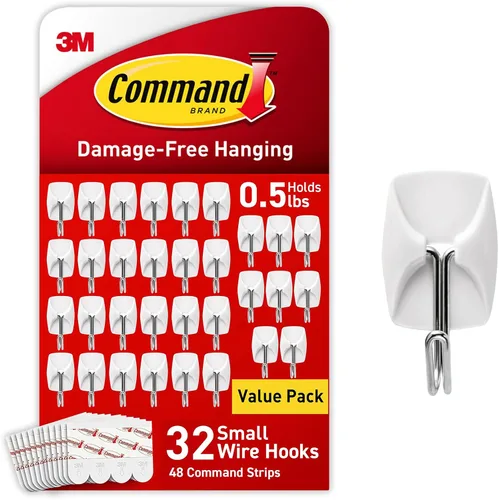 Vista 11 de Command - Ganchos de alambre (tamaño pequeño), color blanco Damage-Free Hanging with Adhesive No Tools Wall Hooks for Hanging Decorations in