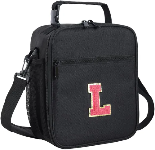 Vista 33 de ELEFOCUS Lonchera aislada con inicial para mujeres y hombres, bolsa de almuerzo personalizada con monograma con correa de hombro ajustable