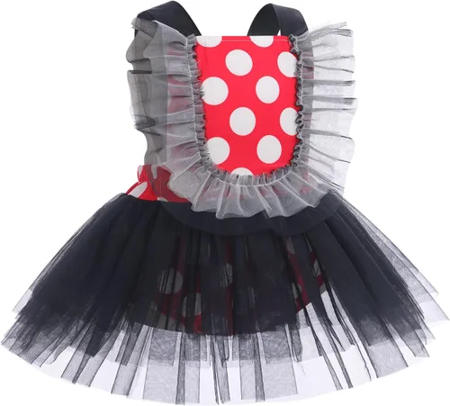 Vista 2 de IBTOM CASTLE Vestido de princesa tutú para niña pequeña con estampado de leopardo, dona, ratón, vestido de princesa con funda para pañales, conjunto