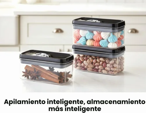 Vista 2 de Felli Flip Tite Contenedor de almacenamiento de alimentos con tapa de 4 pulgadas, rectángulo, anillo hermético con cierre abatible, juego de Negro