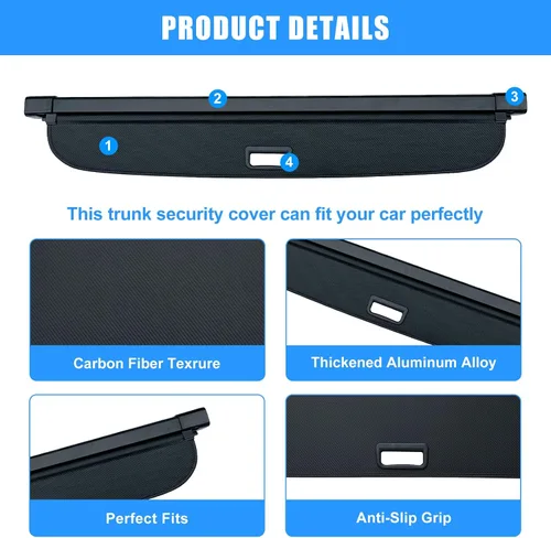 Vista 22 de AUXKO - Cubierta de carga retráctil para Lincoln MKX 2018-2016, cubierta de equipaje de maletero con protección de sombra para Lincoln Nautilus