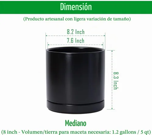 Vista 3 de D'vine Dev Paquete de 2 macetas de cerámica con platillos, color negro, 8.2