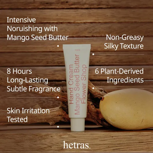 Vista 2 de hetras. Crema de manos con perfume Tienda de flores - Aroma a hierba fresca y flores Hidratante de manos coreano sutilmente perfumado