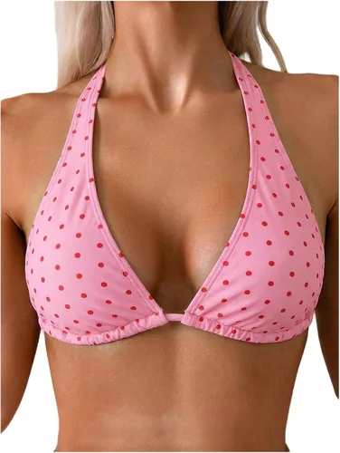 Vista 11 de Milumia - Top de bikini triangular con lunares para mujer, con tiras de cuello halter, traje de baño Varios