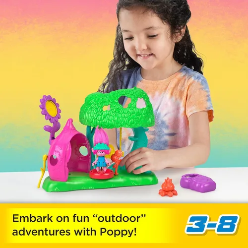 Vista 2 de Fisher-Price Imaginext DreamWorks Trolls Toys Flower Fun - Juego de campamento con figura de amapola para juegos de simulación para niños a partir