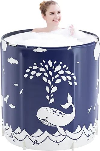 Vista 7 de Bañera plegable portátil, tina de baño ecológica, para cabina de ducha, engrosamiento con espuma térmica para mantener la temperatura (XL cielo azul)