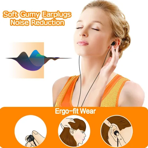 Vista 4 de MAXROCK - Auriculares intrauditivos ultra suaves y cómodos con micrófono y control de volumen, bloqueadores de sonido para dormir, ronquidos, hora