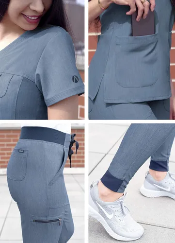 Vista 5 de Adar Pro - Conjunto de ropa quirúrgica con mejora de movimiento para mujer, blusa médica con cuello en V y pantalón médico deportivo y para yoga