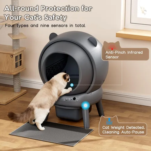 Vista 9 de Caja de arena automática, caja de arena autolimpiante con control de aplicación, gran capacidad para múltiples gatos, control de ruido y olor