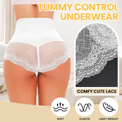 Vista 2 de Ropa interior con control de abdomen para mujer, con encaje de cintura alta, moldeador de cuerpo, sin costuras