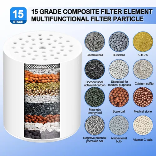 Vista 3 de Paquete de 4 filtros de repuesto para filtro de ducha de 15 etapas con cabezal de ducha de vitamina C de repuesto para agua dura por Cenipar