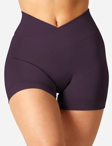 Vista 4 de YEOREO - Pantalones cortos de entrenamiento Scrunch Butt para mujer, 3.5 pulgadas, sin costuras, cintura cruzada en forma de V, para hacer deportes