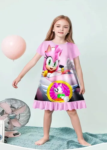 Vista 2 de Ermwojgrf Baby Girls Dress Princess Cartoon Casual Dress Short Sleeve Shirtdress Baby Girls Anime Print Dress