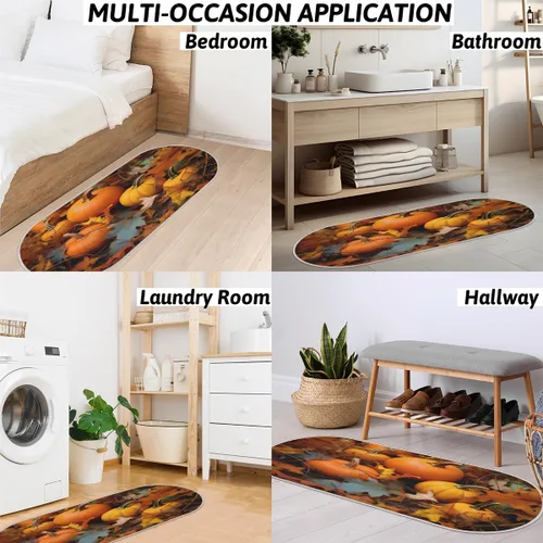 Vista 7 de cfpolar Pumpkin Maple Leaves Bathroom Rugs Non-Slip Bath Rug Microfiber Bath Mat Absorbent Kitchen Mats and Rugs Machine Washable Oval Plush Floor